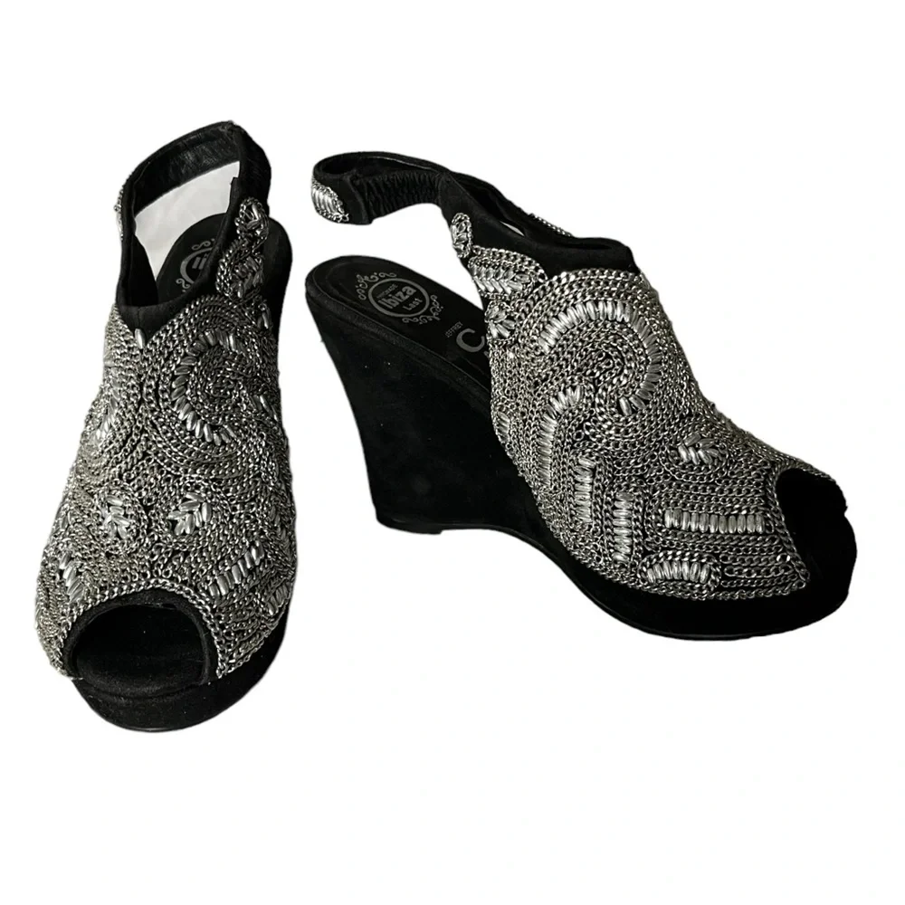 ibiza JEFFREY CAMPBELL HANDMADE SHOES BEADED WEDGE GORGEOUS 7